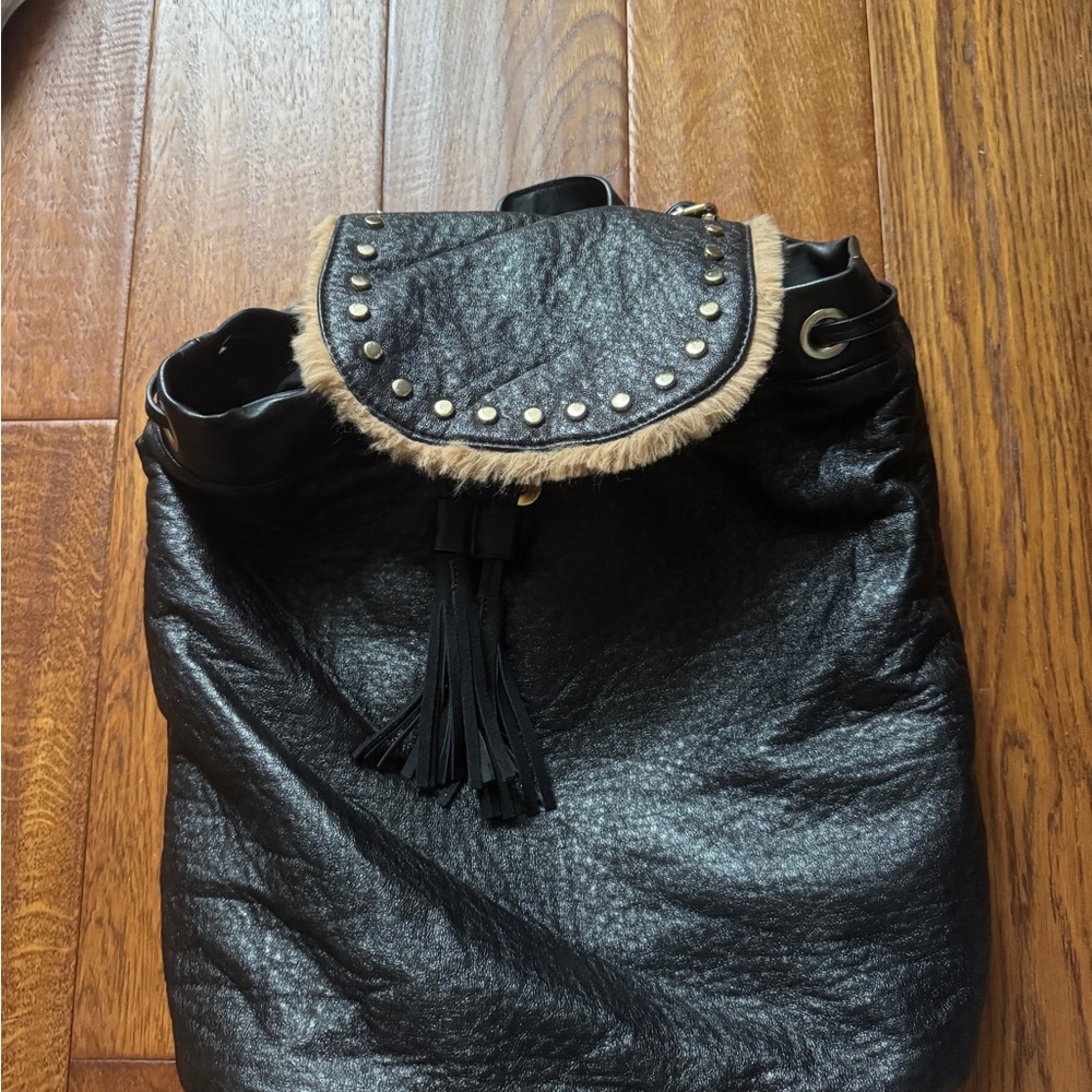 Black Leather Tassel Bag